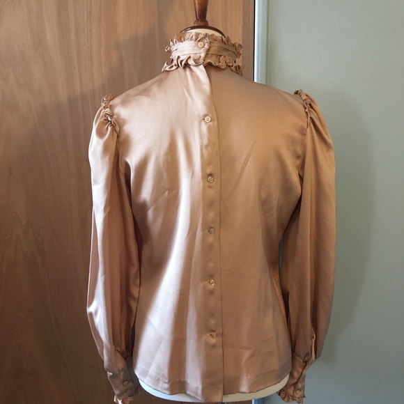 Vintage MJ Concepts blouse ruffle neck, sleeve pin tucked front button b… - Picture 5 of 9